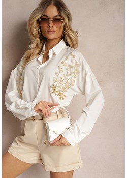 Biała Casualowa Koszula Ozdobiona z Przodu Aplikacją Nestalisa ze sklepu Renee odzież w kategorii Koszule damskie - zdjęcie 172657864