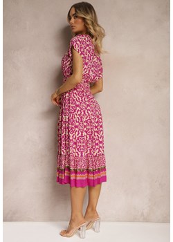 Fioletowa Sukienka z Bawełny z Trójkątnym Dekoltem i Gumką w Talii Zapinana na Guziki Lavlea ze sklepu Renee odzież w kategorii Sukienki - zdjęcie 172657961