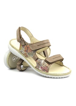 Skórzane sandały damskie na rzepy - Helios Komfort 794S, beżowe ze sklepu ulubioneobuwie w kategorii Sandały damskie - zdjęcie 172658191