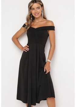 Czarna Elegancka Sukienka o Fasonie Hiszpanki z Materiałowym Paskiem Xaelia ze sklepu Born2be Odzież w kategorii Sukienki - zdjęcie 172658304