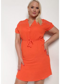 Pomarańczowa Pudełkowa Sukienka Bawełniana ze Sznurkiem w Pasie Quimalia ze sklepu Born2be Odzież w kategorii Sukienki - zdjęcie 172659610