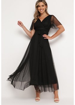 Czarna Kopertowa Rozkloszowana Sukienka z Wiązaniem w Talii Kolea ze sklepu Born2be Odzież w kategorii Sukienki - zdjęcie 172659652