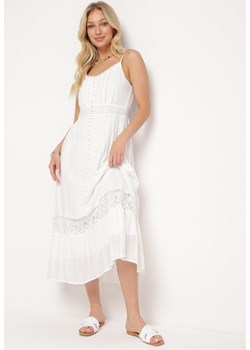 Biała Sukienka z Wiskozą na Regulowanych Ramiączkach z Koronką Gumką w Pasie Oalea ze sklepu Born2be Odzież w kategorii Sukienki - zdjęcie 172659701