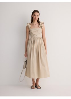 Reserved - Bawełniana sukienka midi z marszczeniami - beżowy ze sklepu Reserved w kategorii Sukienki - zdjęcie 172664261