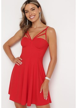 Czerwona Rozkloszowana Gorsetowa Sukienka na Ramiączkach z Usztywnianymi Miseczkami Brindia ze sklepu Born2be Odzież w kategorii Sukienki - zdjęcie 172664754