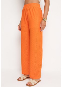Pomarańczowe Spodnie z Wysokim Stanem i Ażurową Wstawką Brosemia ze sklepu Born2be Odzież w kategorii Spodnie damskie - zdjęcie 172664843