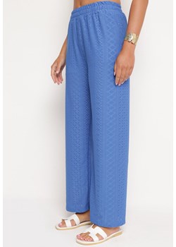 Niebieskie Spodnie z Wysokim Stanem i Ażurową Wstawką Brosemia ze sklepu Born2be Odzież w kategorii Spodnie damskie - zdjęcie 172664850