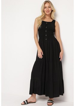 Czarna Bawełniana Sukienka z Ozdobnymi Guzikami i Gumką w Talii Cravia ze sklepu Born2be Odzież w kategorii Sukienki - zdjęcie 172665093