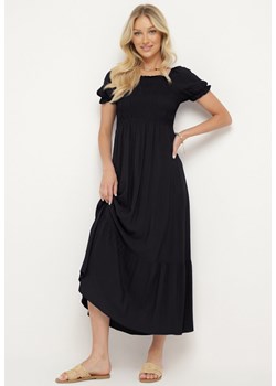 Czarna Bawełniana Sukienka Hiszpanka z Marszczonym Dekoltem i Falbankami Wovia ze sklepu Born2be Odzież w kategorii Sukienki - zdjęcie 172665100