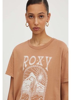 Roxy t-shirt bawełniany NOON OCEAN damski kolor brązowy ERJZT05841 ze sklepu ANSWEAR.com w kategorii Bluzki damskie - zdjęcie 172666383