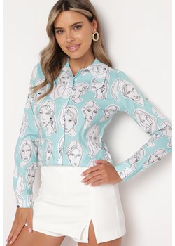 Miętowa Koszula z Artystycznym Nadrukiem Twarzy Dremelia ze sklepu Born2be Odzież w kategorii Koszule damskie - zdjęcie 172997924