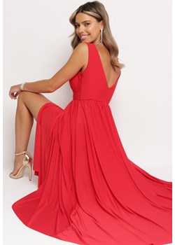 Czerwona Koktajlowa Sukienka na Ramiączkach z Trójkątnym Dekoltem i Rozcięciem z Boku Nestarli ze sklepu Born2be Odzież w kategorii Sukienki - zdjęcie 172998063