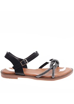 Czarne sandały na płaskim obcasie z cyrkoniami /G2-2 16304 T282/ ze sklepu Pantofelek24.pl w kategorii Sandały damskie - zdjęcie 172999823
