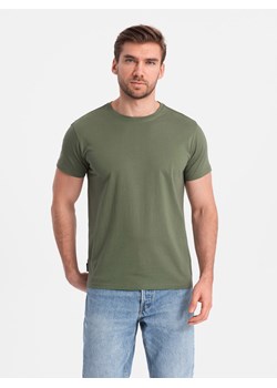 T-shirt męski klasyczny bawełniany BASIC - khaki V6 OM-TSBS-0146 ze sklepu ombre w kategorii T-shirty męskie - zdjęcie 173000001