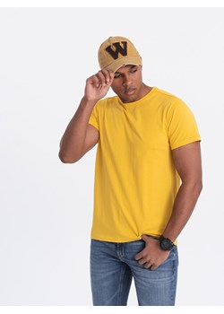 T-shirt męski klasyczny bawełniany BASIC - musztardowy V8 OM-TSBS-0146 ze sklepu ombre w kategorii T-shirty męskie - zdjęcie 173000012
