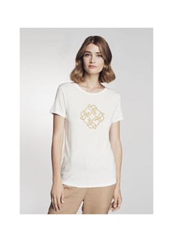 Kremowy T-shirt damski z wilgą ze sklepu OCHNIK w kategorii Bluzki damskie - zdjęcie 173001044