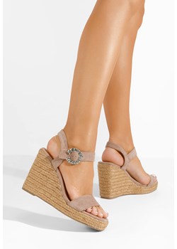 Khaki sandały na koturnie Anetta ze sklepu Zapatos w kategorii Sandały damskie - zdjęcie 173001332