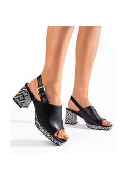 Czarne stylowe sandały na słupku Sergio Leone ze sklepu ButyModne.pl w kategorii Sandały damskie - zdjęcie 173006363
