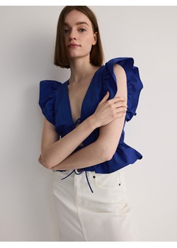 Reserved - Krótka bluzka z falbanami - niebieski ze sklepu Reserved w kategorii Bluzki damskie - zdjęcie 173012762