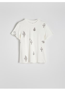 Reserved - T-shirt regular z nadrukiem allover - złamana biel ze sklepu Reserved w kategorii T-shirty męskie - zdjęcie 173013063