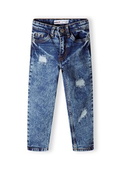 Ciemnoniebieskie chłopięce spodnie jeansowe z przetarciami ze sklepu 5.10.15 w kategorii Spodnie chłopięce - zdjęcie 173013283
