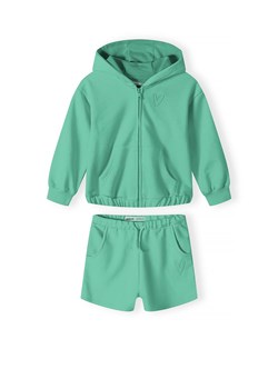 Zielony komplet dziewczęcy - bluza z kapturem i szorty ze sklepu 5.10.15 w kategorii Dresy chłopięce - zdjęcie 173013310