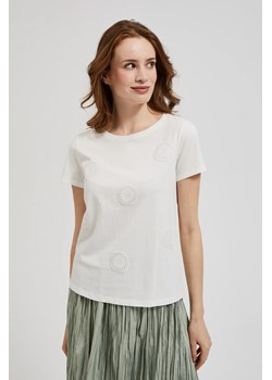 Bawełniana bluzka z okrągłym dekoltem biała ze sklepu Moodo.pl w kategorii Bluzki damskie - zdjęcie 173014933