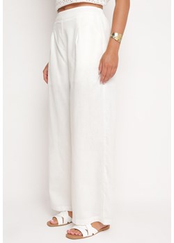 Białe Spodnie Szerokie z Wysokim Stanem z Bawełny i Lnu Jelolia ze sklepu Born2be Odzież w kategorii Spodnie damskie - zdjęcie 173015141