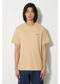 Lacoste t-shirt bawełniany męski kolor beżowy gładki ze sklepu PRM w kategorii T-shirty męskie - zdjęcie 173015613