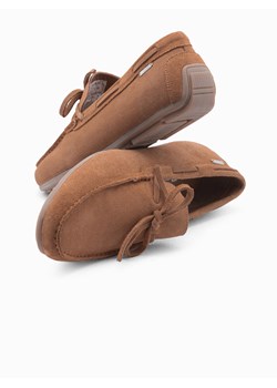 Mokasyny buty męskie skórzane z rzemykiem i podeszwą driver - brązowe V3 OM-FOCS-0150 ze sklepu ombre w kategorii Mokasyny męskie - zdjęcie 173019590