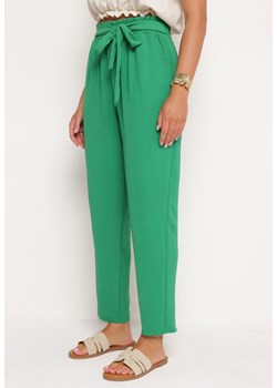 Zielone Spodnie z Elastyczną Gumką w Talii i Wysokim Stanem Ozdobione Wiązaniem w Pasie Dimity ze sklepu Born2be Odzież w kategorii Spodnie damskie - zdjęcie 173020514