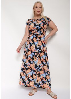Czarno-Niebiesksa Bawełniana Sukienka z Gumką w Pasie Zilletta ze sklepu Born2be Odzież w kategorii Sukienki - zdjęcie 173020793