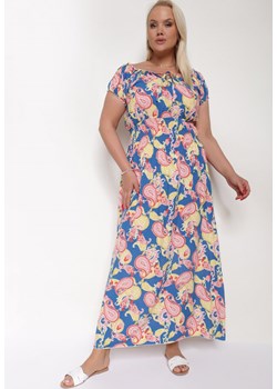 Niebiesko-Różowa Bawełniana Sukienka z Gumką w Pasie Zilletta ze sklepu Born2be Odzież w kategorii Sukienki - zdjęcie 173020800