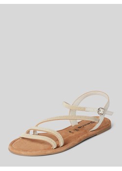 Sandały na obcasie ze skóry z obszyciem z ozdobnych kamieni ze sklepu Peek&Cloppenburg  w kategorii Sandały damskie - zdjęcie 173021484