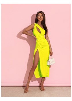 Elegancka midi sukienka na jedno ramię ATHENA - limonka ze sklepu magmac.pl w kategorii Sukienki - zdjęcie 173022100