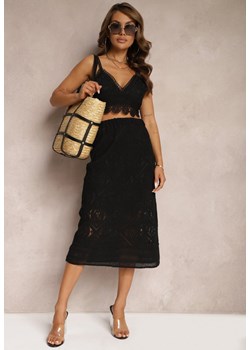 Czarna Ażurowa Spódnica z Gumką w Talii o Trapezowym Kroju Tiamaz ze sklepu Renee odzież w kategorii Spódnice - zdjęcie 173024023