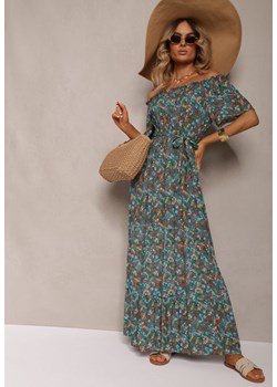 Zielono-Niebieska Bawełniana Sukienka Hiszpanka w Kwiatowy Print Rissamond ze sklepu Renee odzież w kategorii Sukienki - zdjęcie 173024133