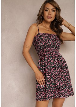 Czarno-Różowa Sukienka z Bawełny na Cienkich Ramiączkach z Gumką w Talii Tessinia ze sklepu Renee odzież w kategorii Sukienki - zdjęcie 173024182