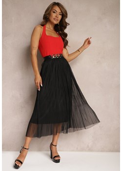 Czarna Rozkloszowana Spódnica z Tiulu Wykończona Gumką w Pasie Risshara ze sklepu Renee odzież w kategorii Spódnice - zdjęcie 173024280
