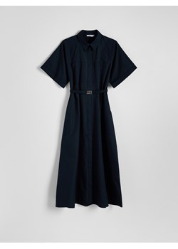 Reserved - Koszulowa sukienka midi z paskiem - granatowy ze sklepu Reserved w kategorii Sukienki - zdjęcie 173027750
