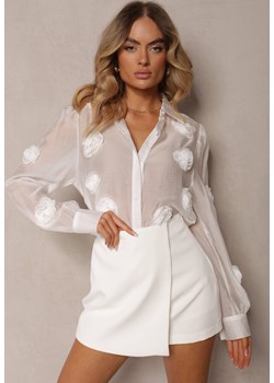 Biała Koszula z Transparentnego Materiału Wykończona Aplikacją Kwiatów Mealea ze sklepu Renee odzież w kategorii Koszule damskie - zdjęcie 173028674