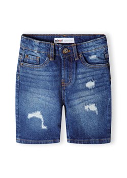 Ciemnoniebieskie szorty jeansowe chłopięce z przetarciami ze sklepu 5.10.15 w kategorii Spodenki chłopięce - zdjęcie 173030283