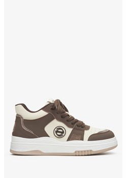 Estro: Brązowo-beżowe wysokie sneakersy damskie ze skóry naturalnej ze sklepu Estro w kategorii Buty sportowe damskie - zdjęcie 173031123