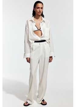 H & M - Eleganckie spodnie z domieszką lnu - Biały ze sklepu H&M w kategorii Spodnie damskie - zdjęcie 173032733