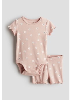 H & M - Bawełniany komplet w prążki 2-częściowy - Różowy ze sklepu H&M w kategorii Odzież dla niemowląt - zdjęcie 173032742