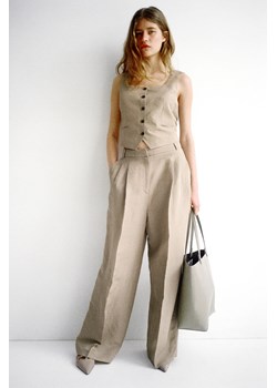 H & M - Eleganckie spodnie z domieszką lnu - Beżowy ze sklepu H&M w kategorii Spodnie damskie - zdjęcie 173032793