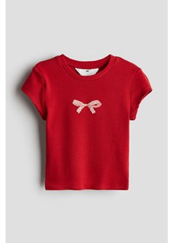 H & M - T-shirt w prążki - Czerwony ze sklepu H&M w kategorii Bluzki dziewczęce - zdjęcie 173032803