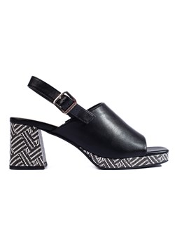 Czarne stylowe sandały na słupku Sergio Leone ze sklepu ButyModne.pl w kategorii Sandały damskie - zdjęcie 173032901