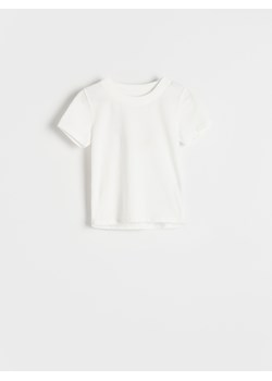 Reserved - Baweniany t-shirt basic - złamana biel ze sklepu Reserved w kategorii Bluzki dziewczęce - zdjęcie 173117060