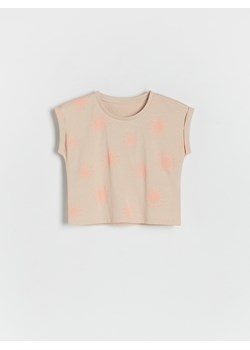 Reserved - Bawełniany t-shirt - beżowy ze sklepu Reserved w kategorii Koszulki niemowlęce - zdjęcie 173117144